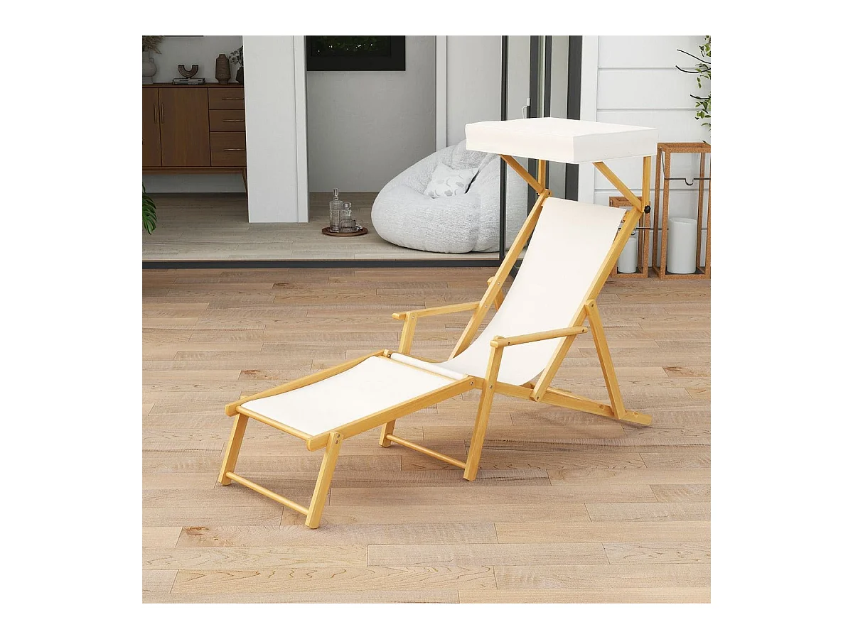 Klappbare Strandliege mit Neigbarem Baldachin &  Verstellbarer Rückenlehne & Fußstütze