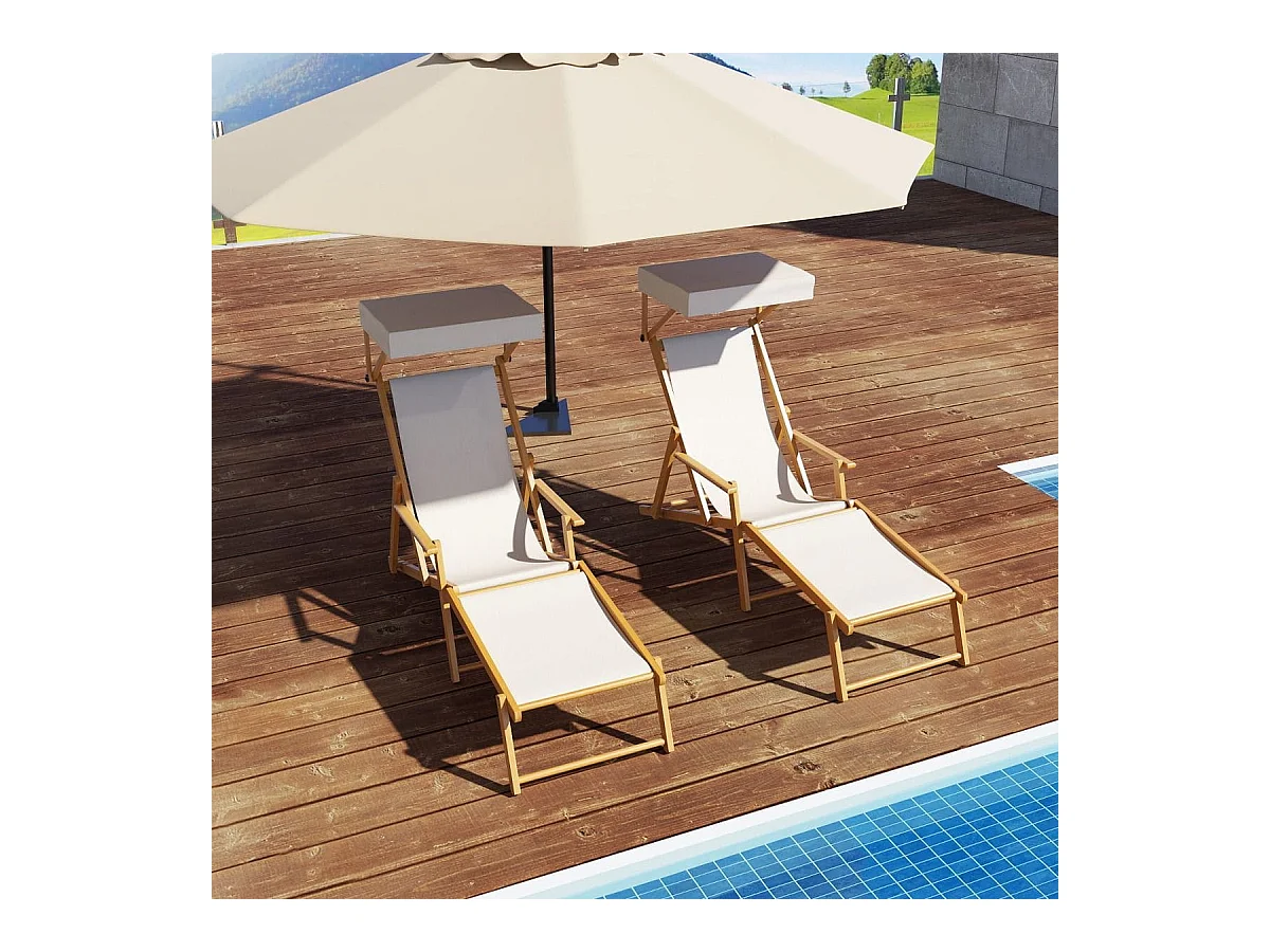 Klappbare Strandliege mit Neigbarem Baldachin &  Verstellbarer Rückenlehne & Fußstütze