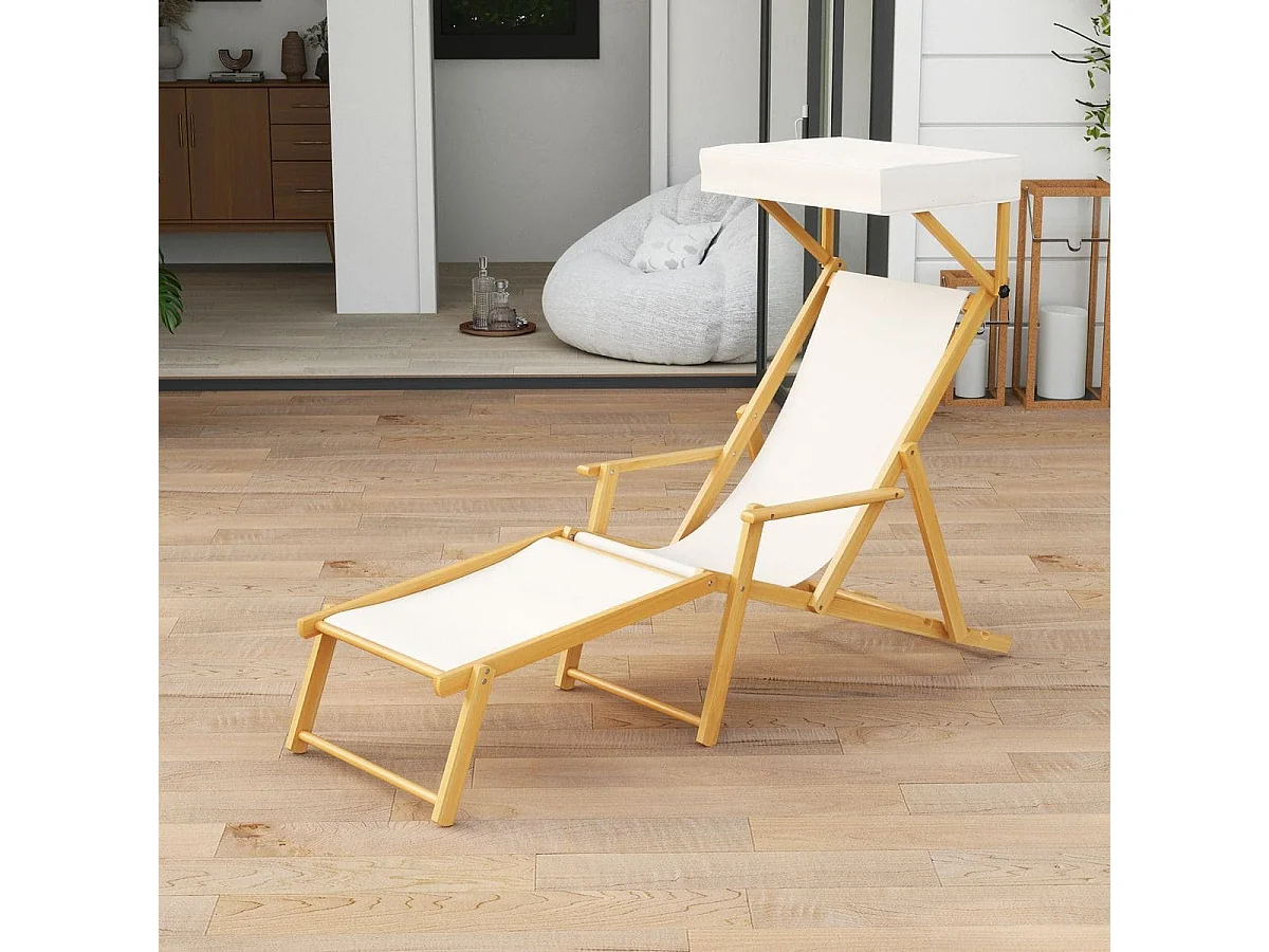 Klappbare Strandliege mit Neigbarem Baldachin &  Verstellbarer Rückenlehne & Fußstütze