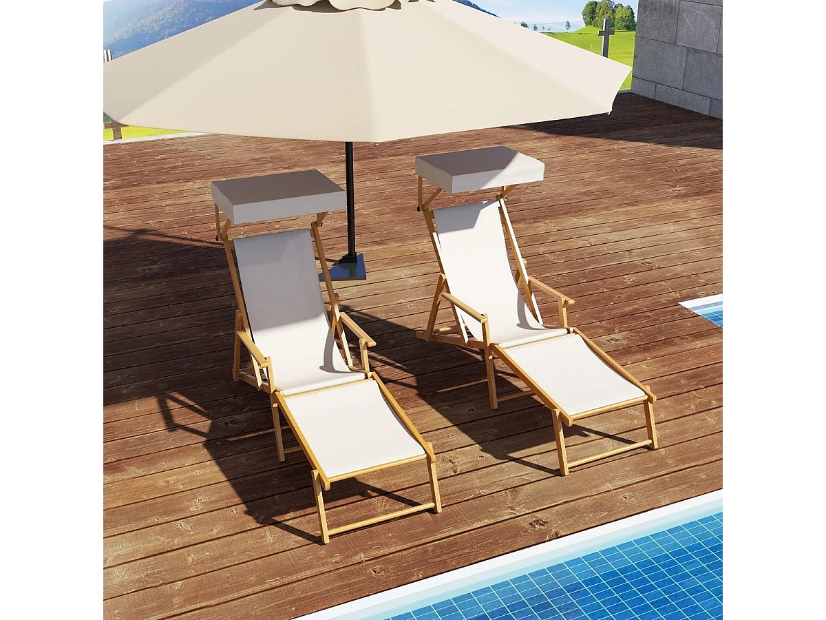 Klappbare Strandliege mit Neigbarem Baldachin &  Verstellbarer Rückenlehne & Fußstütze