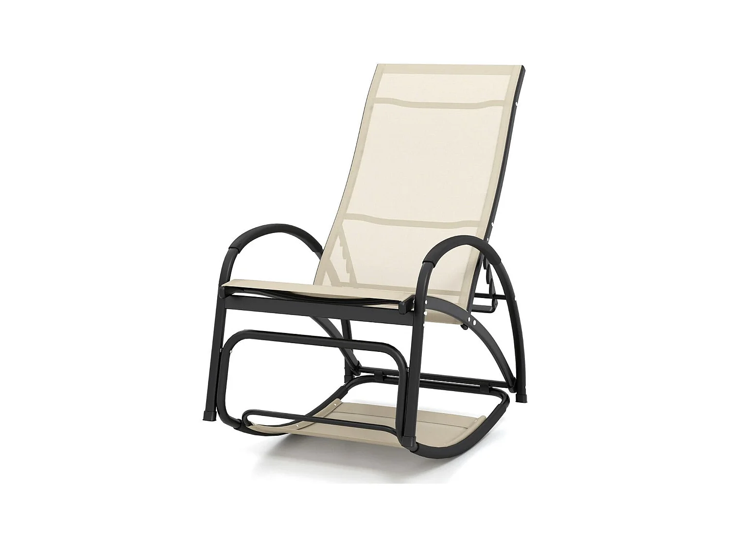 Chaise à Bascule d'Extérieur Chaise Longue Convertible Dossier Réglable à 4 Positions Accoudoirs Incurvés Cadre en Aluminium Beige