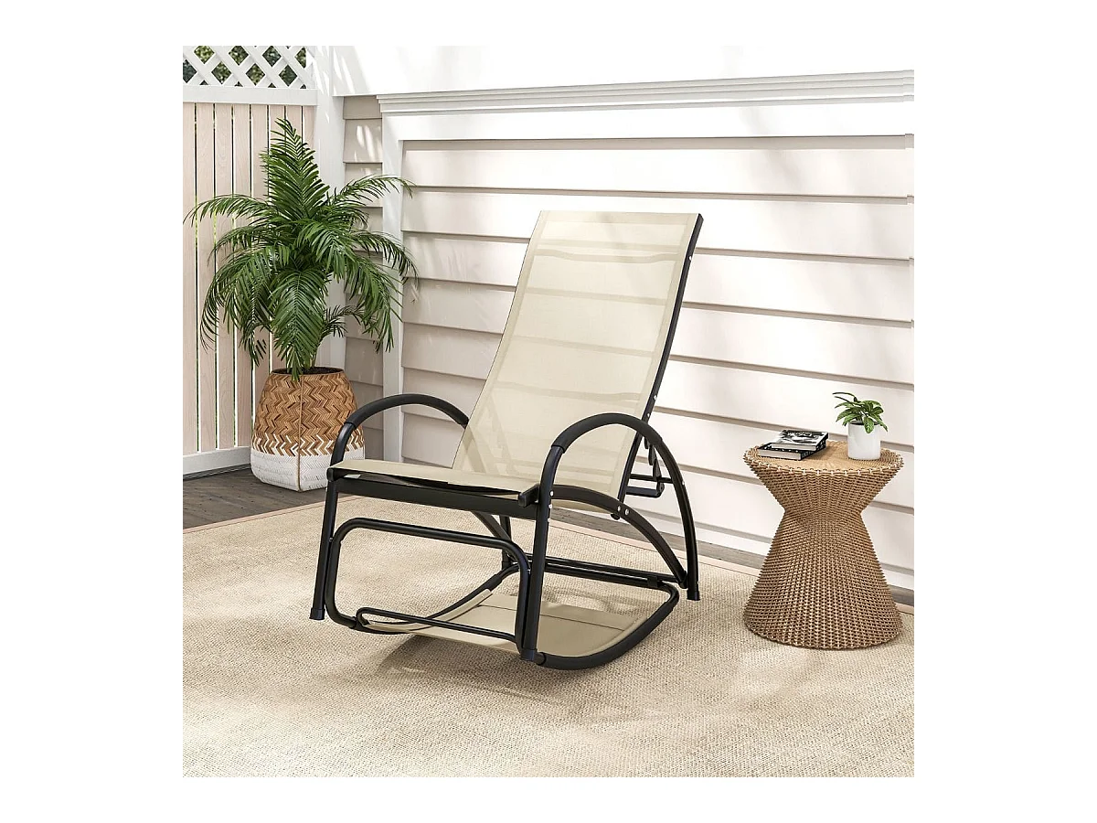 Chaise à Bascule d'Extérieur Chaise Longue Convertible Dossier Réglable à 4 Positions Accoudoirs Incurvés Cadre en Aluminium Beige