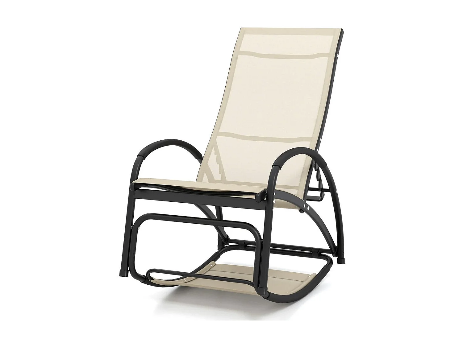 Sedia a dondolo per esterni con schienale regolabile a 4 posizioni telaio in alluminio, Poltrona convertibile Beige
