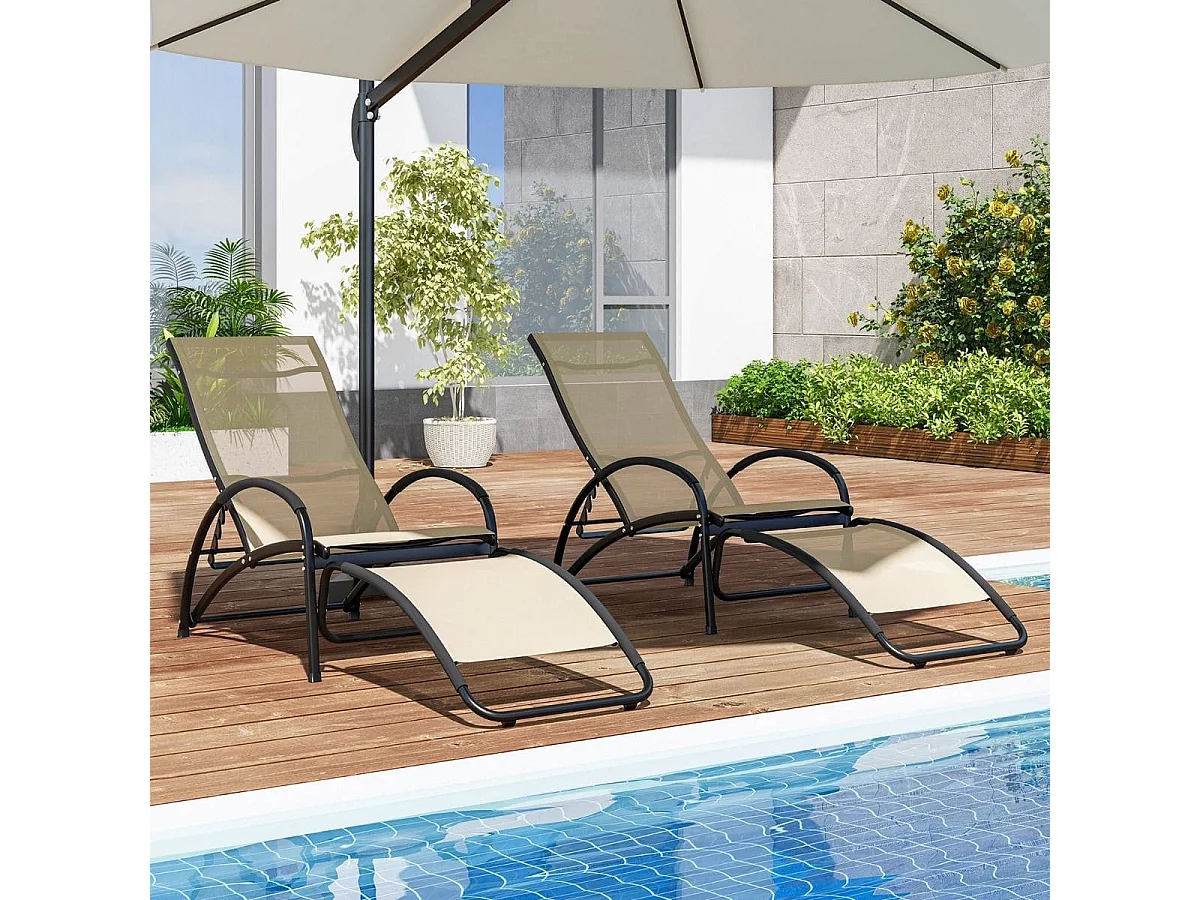 Sedia a dondolo per esterni con schienale regolabile a 4 posizioni telaio in alluminio, Poltrona convertibile Beige