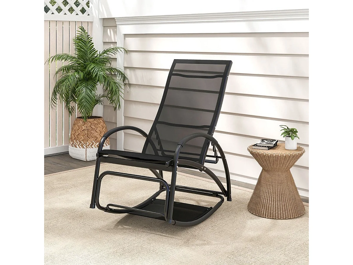 Chaise à Bascule d'Extérieur Chaise Longue Convertible Dossier Réglable à 4 Positions Accoudoirs Incurvés Cadre en Aluminium Noir