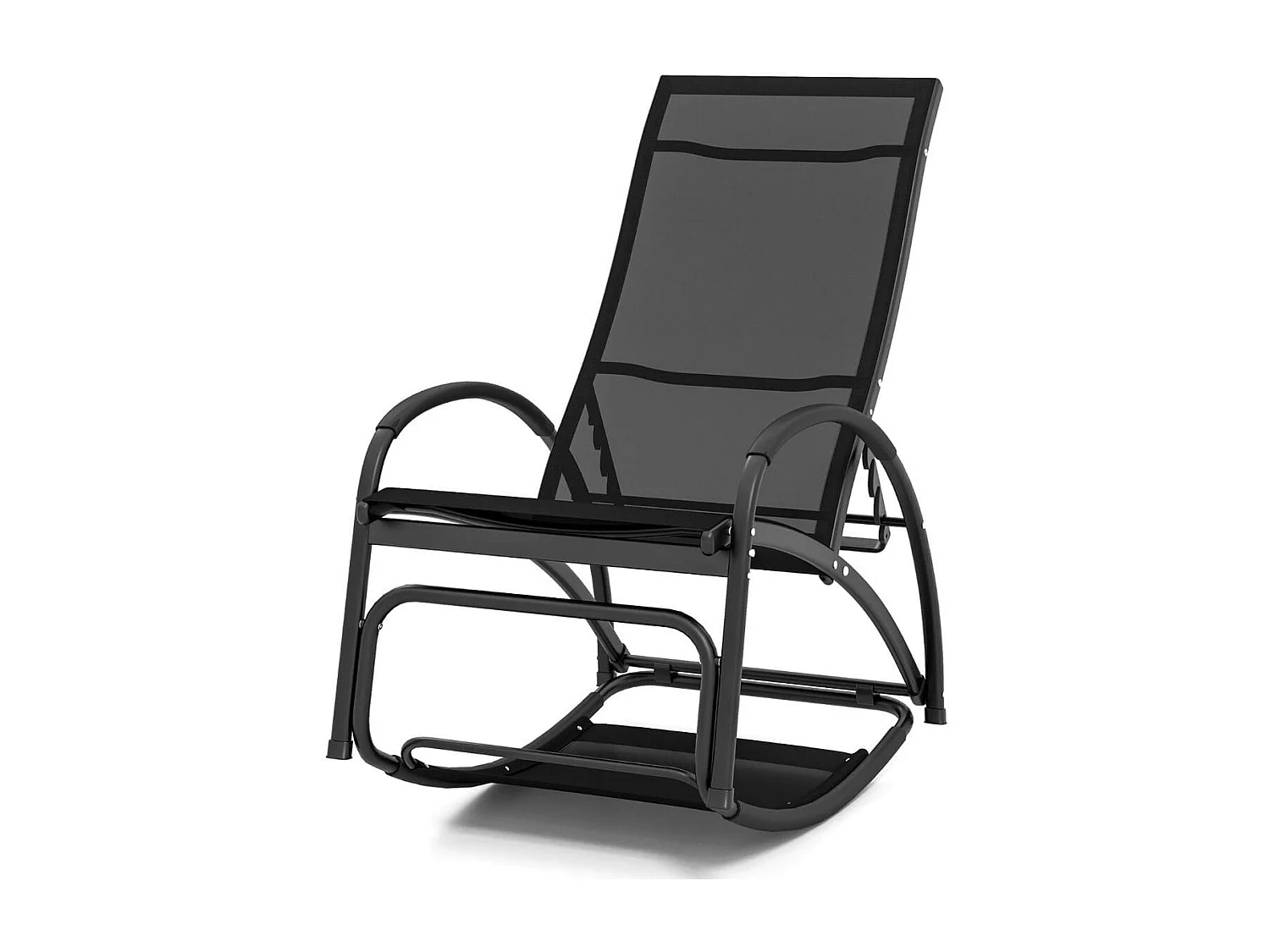 Chaise à Bascule d'Extérieur Chaise Longue Convertible Dossier Réglable à 4 Positions Accoudoirs Incurvés Cadre en Aluminium Noir