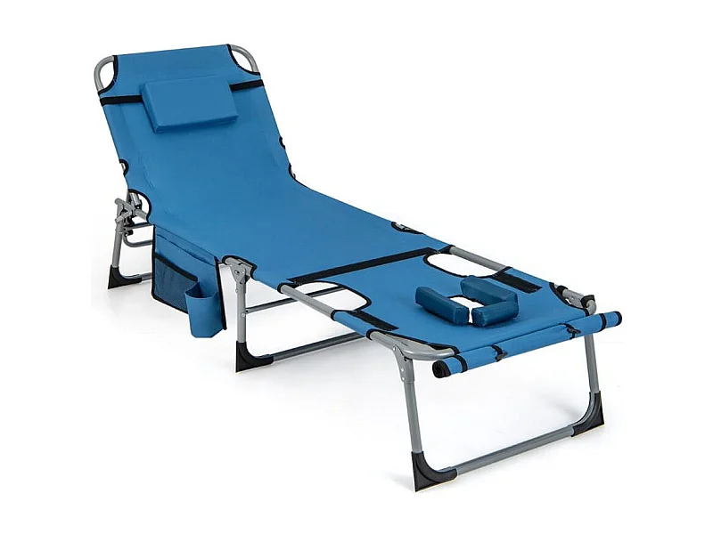 Sedia a sdraio pieghevole da esterno con 5 posizioni regolabili foro per viso, Lettino prendisole portatile Blu