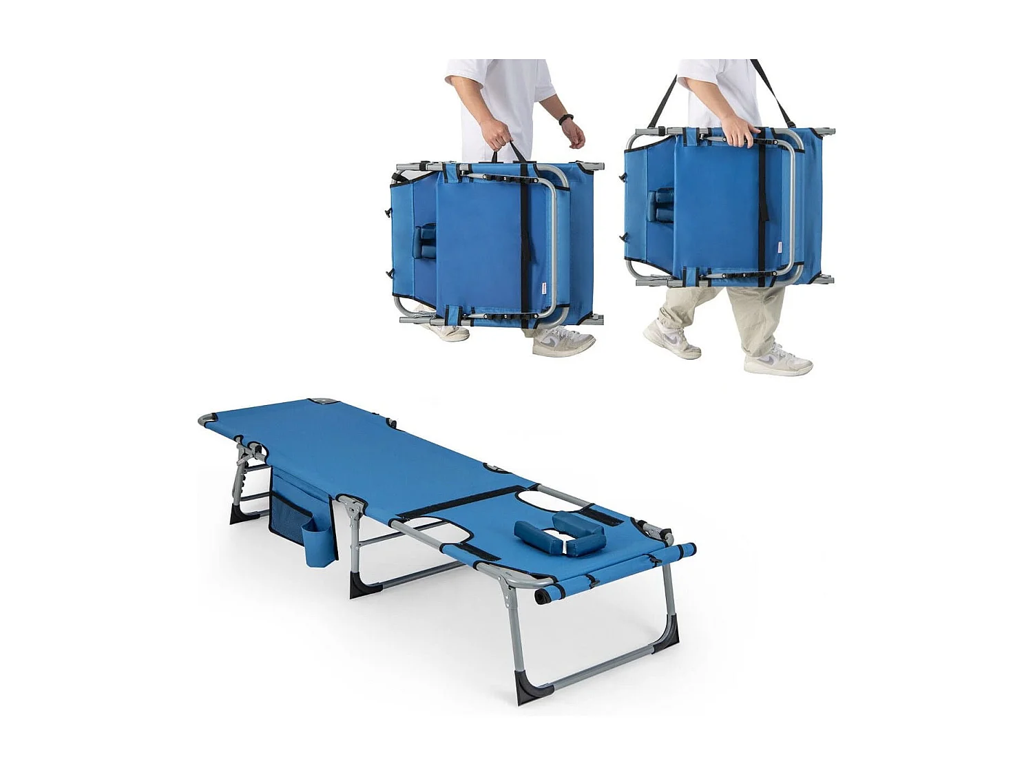 Sonnenliege mit Gesichtsöffnung Faltbare Gartenliege mit Verstellbarer Rückenlehne und Fußstütze Blau