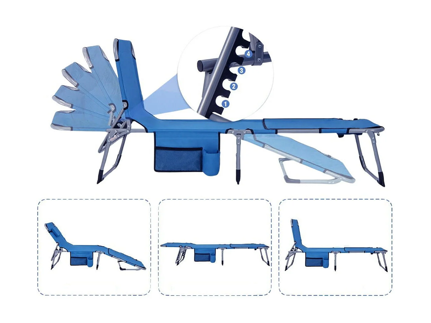 Sonnenliege mit Gesichtsöffnung Faltbare Gartenliege mit Verstellbarer Rückenlehne und Fußstütze Blau