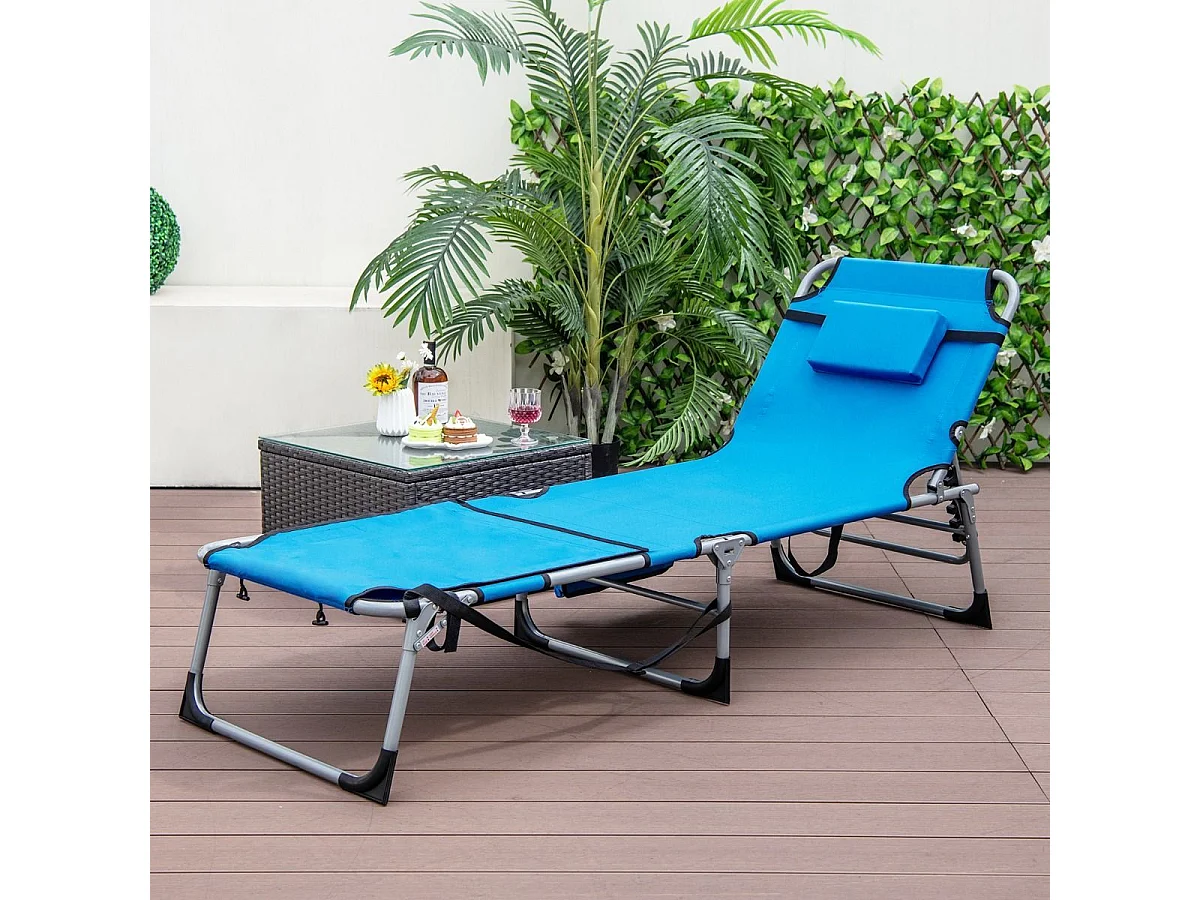 Sonnenliege mit Gesichtsöffnung Faltbare Gartenliege mit Verstellbarer Rückenlehne und Fußstütze Blau