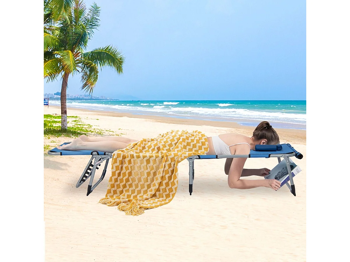Sonnenliege mit Gesichtsöffnung Faltbare Gartenliege mit Verstellbarer Rückenlehne und Fußstütze Blau