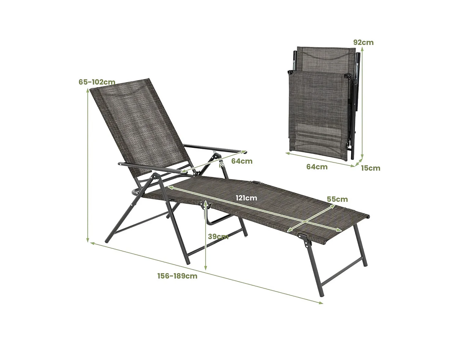 2er Set Sonnenliege klappbar Gartenliege mit verstellbarer Rückenlehne Braun