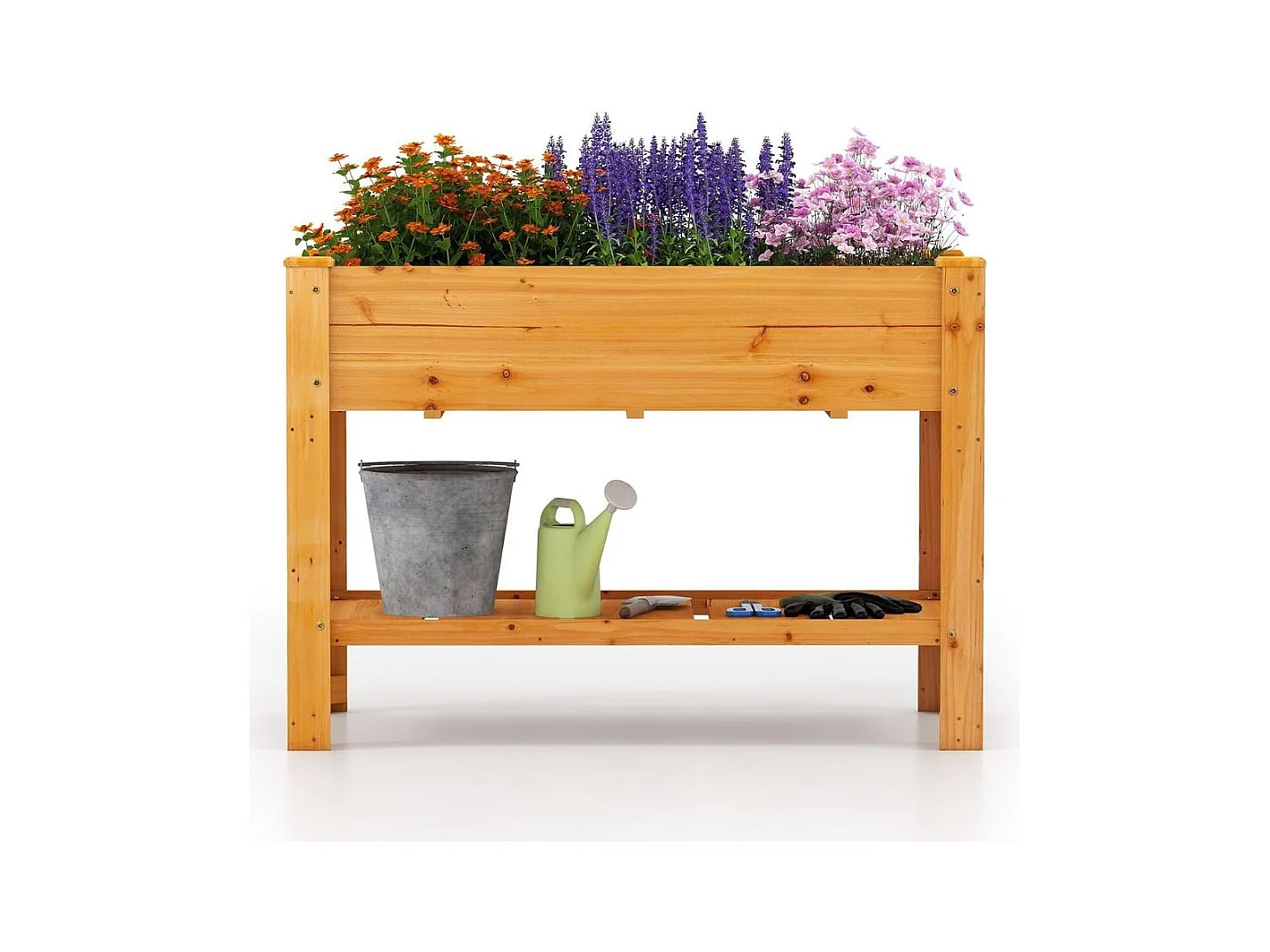 Holz Hochbeet mit Ablage & Entwässerungslöchern Erhöhtes Gartenbeet Pflanzkasten Braun