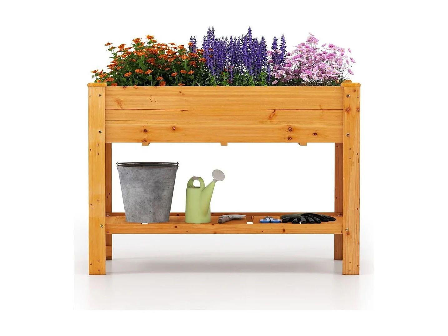 Holz Hochbeet mit Ablage & Entwässerungslöchern Erhöhtes Gartenbeet Pflanzkasten Braun