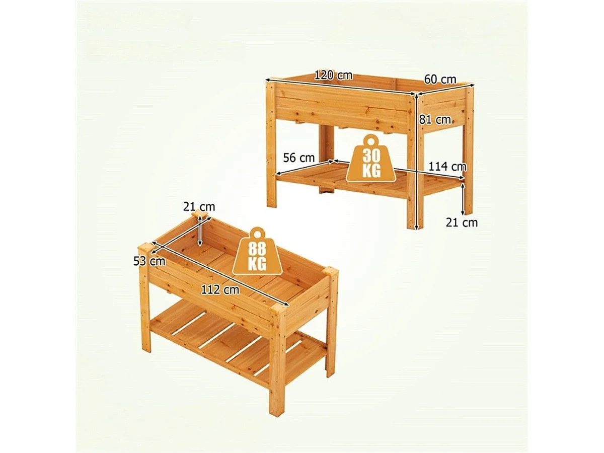 Holz Hochbeet mit Ablage & Entwässerungslöchern Erhöhtes Gartenbeet Pflanzkasten Braun
