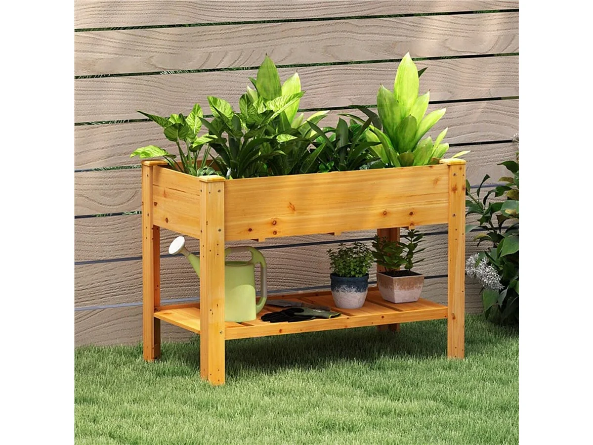 Holz Hochbeet mit Ablage & Entwässerungslöchern Erhöhtes Gartenbeet Pflanzkasten Braun