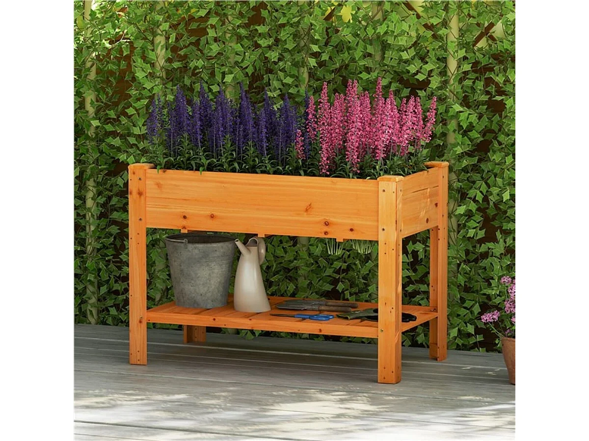Holz Hochbeet mit Ablage & Entwässerungslöchern Erhöhtes Gartenbeet Pflanzkasten Braun