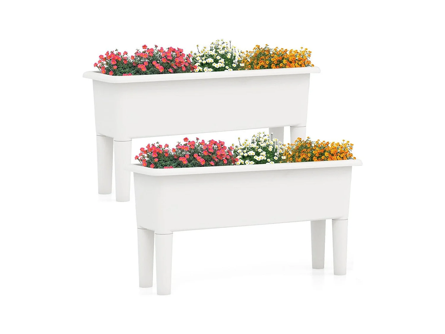 2er Hochbeet Gartenbeet aus Kunststoff 29 L Pflanzkasten mit abnehmbaren Beinen & Drainageloch Weiß