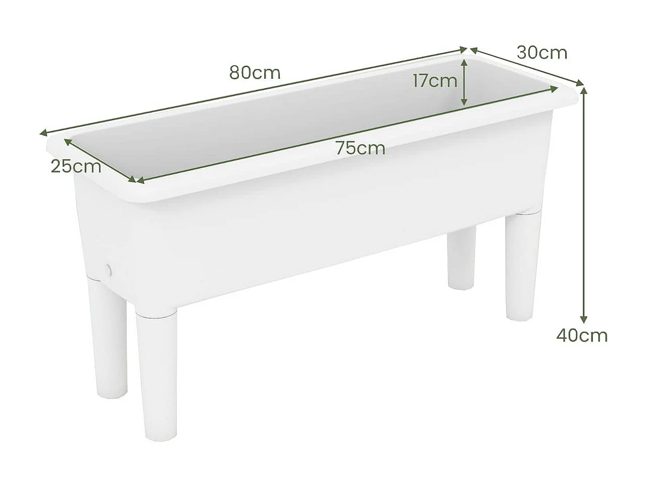 Lot de 2 Jardinières Surélevée à Arrosage Automatique Lits de Jardin Surélevés avec Pieds Amovibles Trou de Drainage Blanc