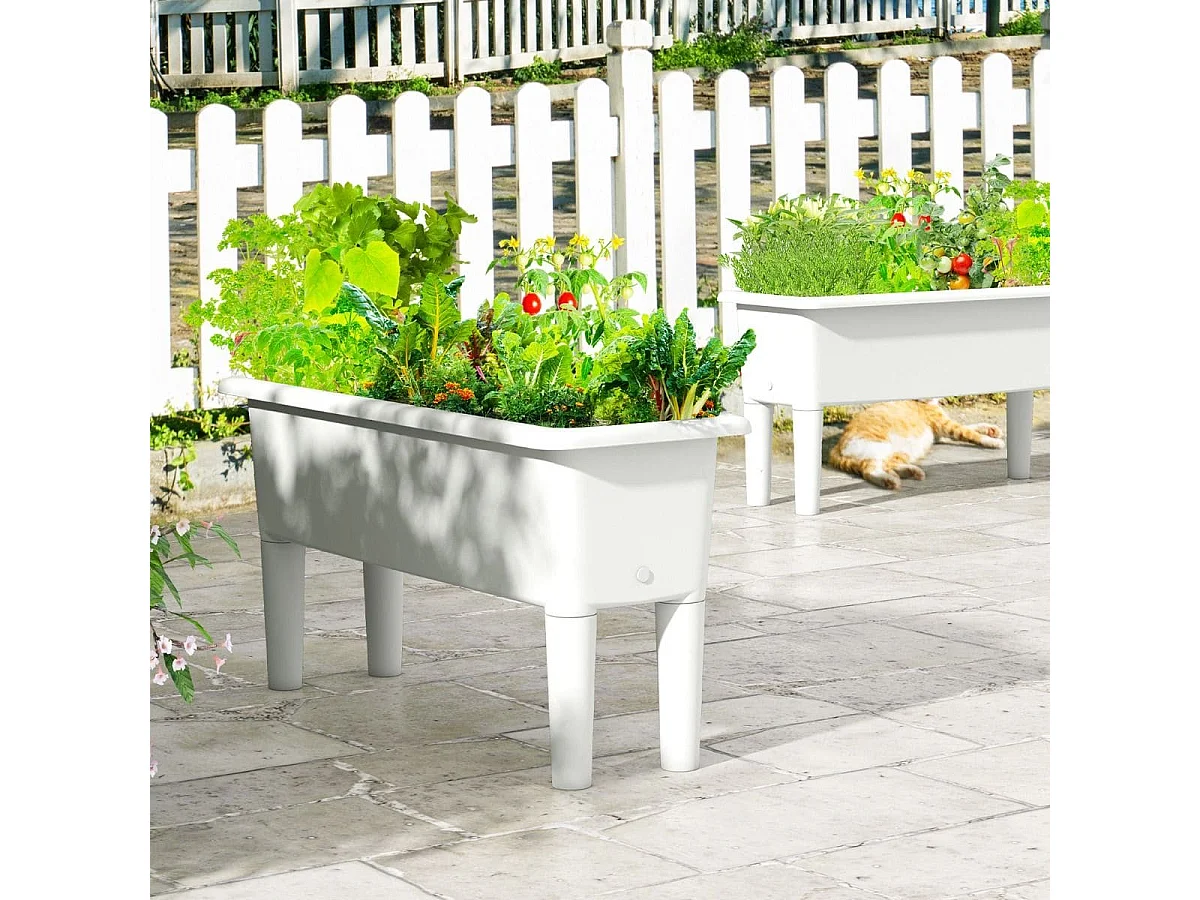 Lot de 2 Jardinières Surélevée à Arrosage Automatique Lits de Jardin Surélevés avec Pieds Amovibles Trou de Drainage Blanc