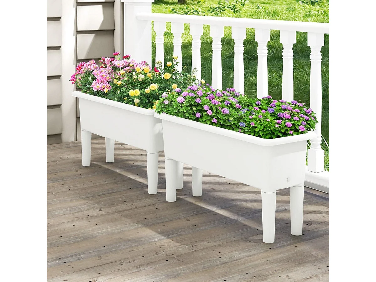 Lot de 2 Jardinières Surélevée à Arrosage Automatique Lits de Jardin Surélevés avec Pieds Amovibles Trou de Drainage Blanc