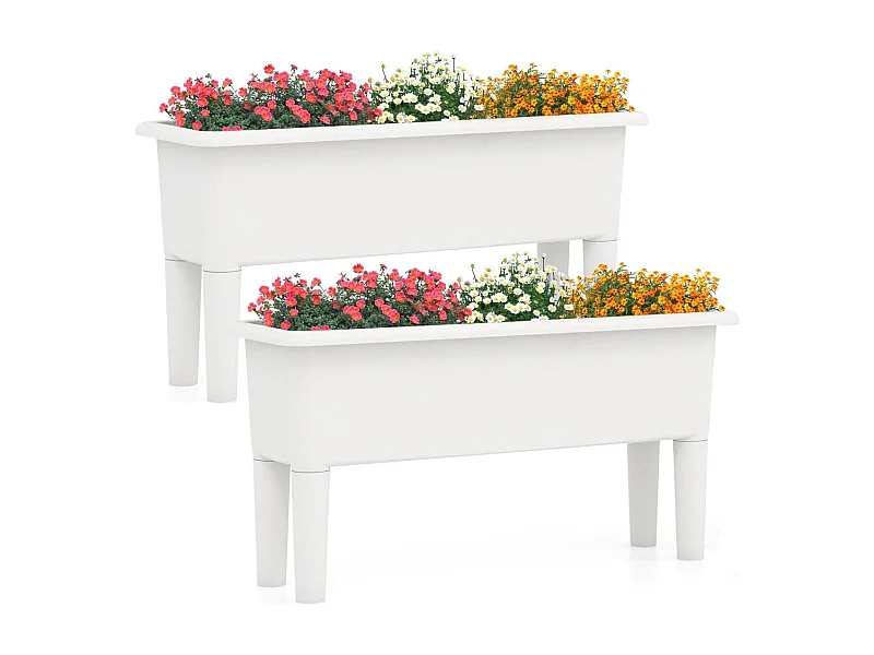 Lot de 2 Jardinières Surélevée à Arrosage Automatique Lits de Jardin Surélevés avec Pieds Amovibles Trou de Drainage Blanc