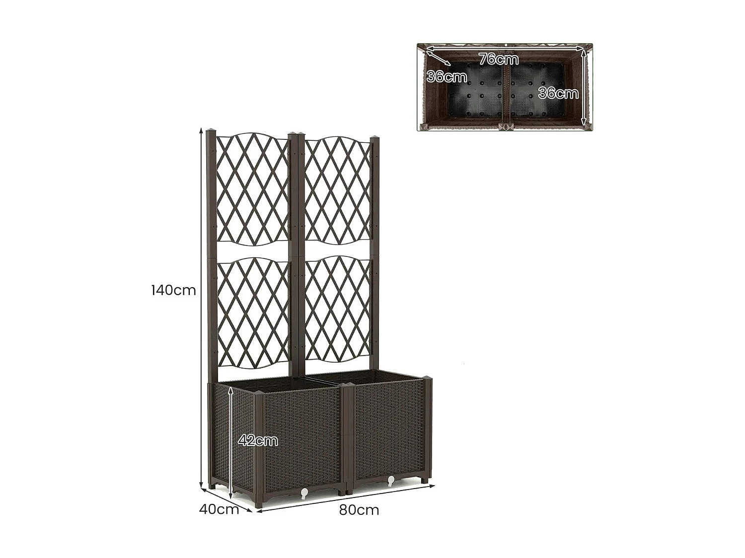 Letto da giardino elevato con trellis a lattice per piante rampicanti, Letto da giardino di altezza per interni Caffè