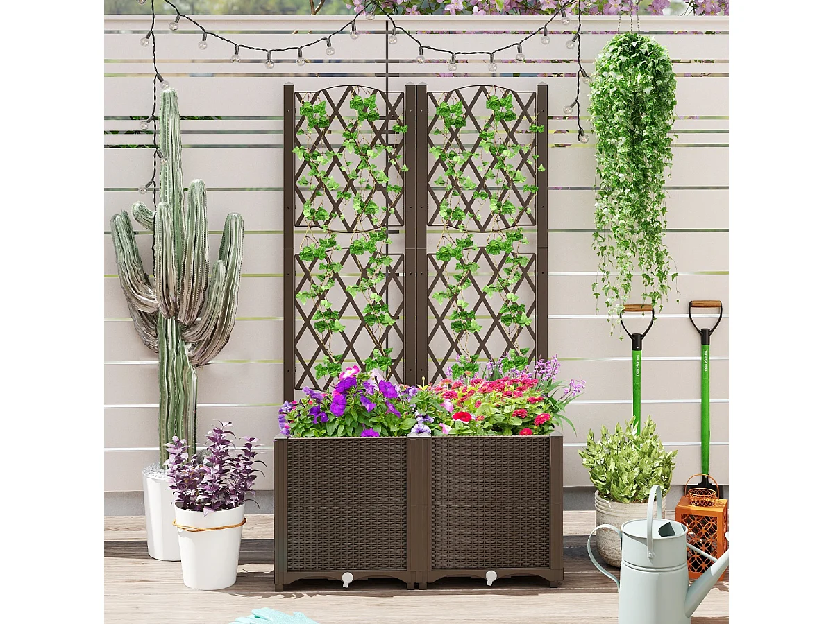 Letto da giardino elevato con trellis a lattice per piante rampicanti, Letto da giardino di altezza per interni Caffè