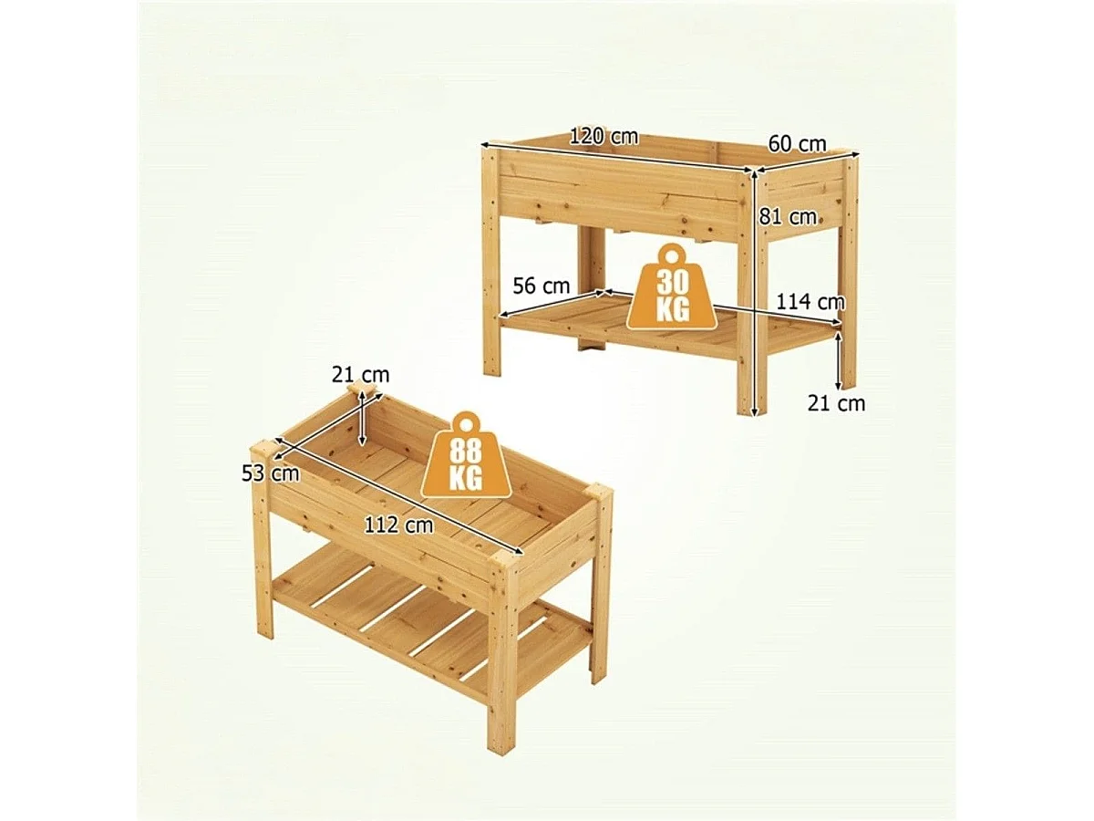 Holz Hochbeet mit Ablage & Entwässerungslöchern Erhöhtes Gartenbeet Pflanzkasten Natur