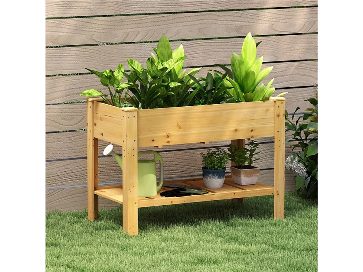 Holz Hochbeet mit Ablage & Entwässerungslöchern Erhöhtes Gartenbeet Pflanzkasten Natur