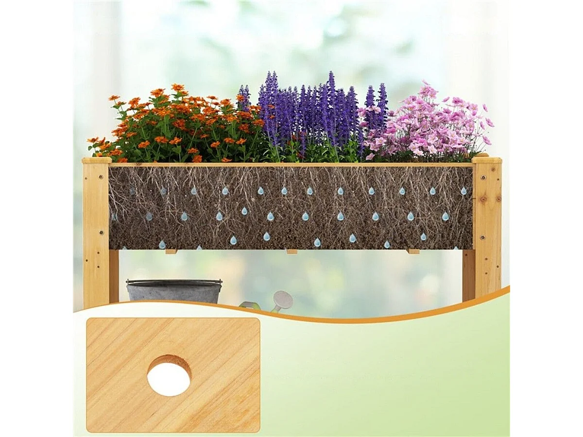 Holz Hochbeet mit Ablage & Entwässerungslöchern Erhöhtes Gartenbeet Pflanzkasten Natur