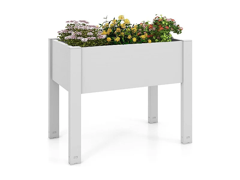 Lit de Jardin Surélevé Jardinière à Arrosage Automatique Indicateur de Niveau d'Eau Trou de Drainage Séparateurs Amovibles Blanc