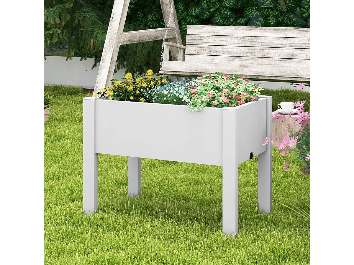 Lit de Jardin Surélevé Jardinière à Arrosage Automatique Indicateur de Niveau d'Eau Trou de Drainage Séparateurs Amovibles Blanc