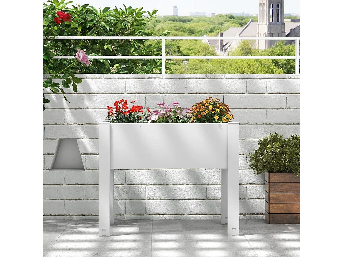 Lit de Jardin Surélevé Jardinière à Arrosage Automatique Indicateur de Niveau d'Eau Trou de Drainage Séparateurs Amovibles Blanc