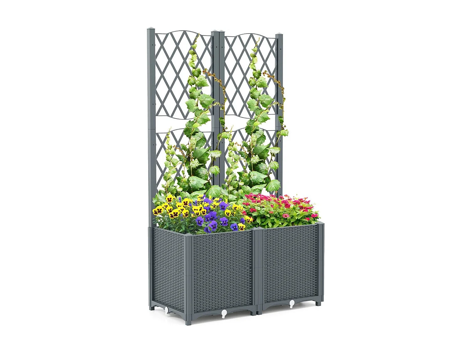 Blumenkasten mit Rankgitter Pflanzkasten für Kletterpflanzen 80 x 40 x 140 cm Grau