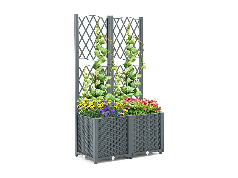 Blumenkasten mit Rankgitter Pflanzkasten für Kletterpflanzen 80 x 40 x 140 cm Grau