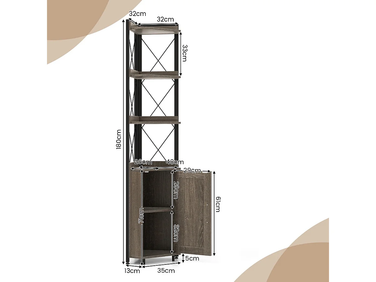 6-stöckiges Bücherregal Standregal industriell Hochschrank schmal mit 4 Ablagen 48 x 32 x 180 cm Rustikales Grau