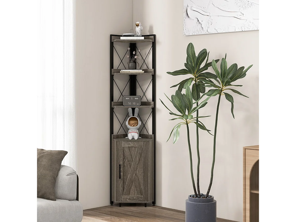 6-stöckiges Bücherregal Standregal industriell Hochschrank schmal mit 4 Ablagen 48 x 32 x 180 cm Rustikales Grau