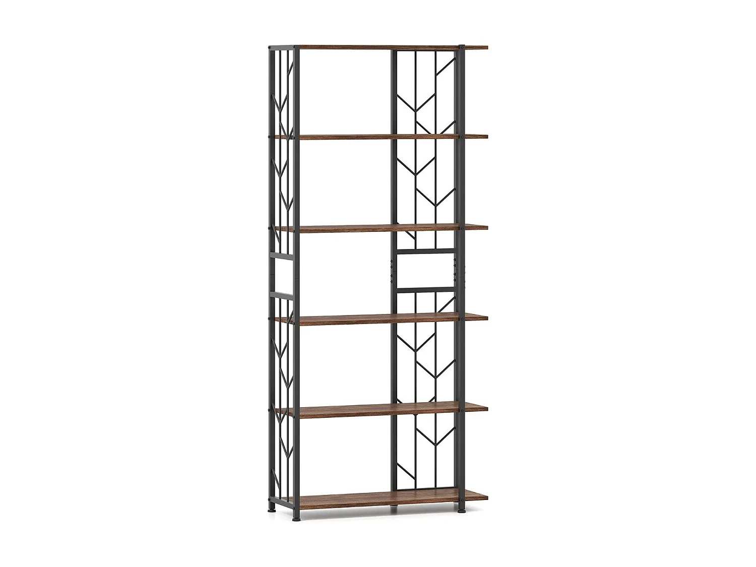 6 Stöckiges Standregal mit Metallrahmen Geometrisches Bücherregal Displayregal 80 x 31 x 180 cm Braun
