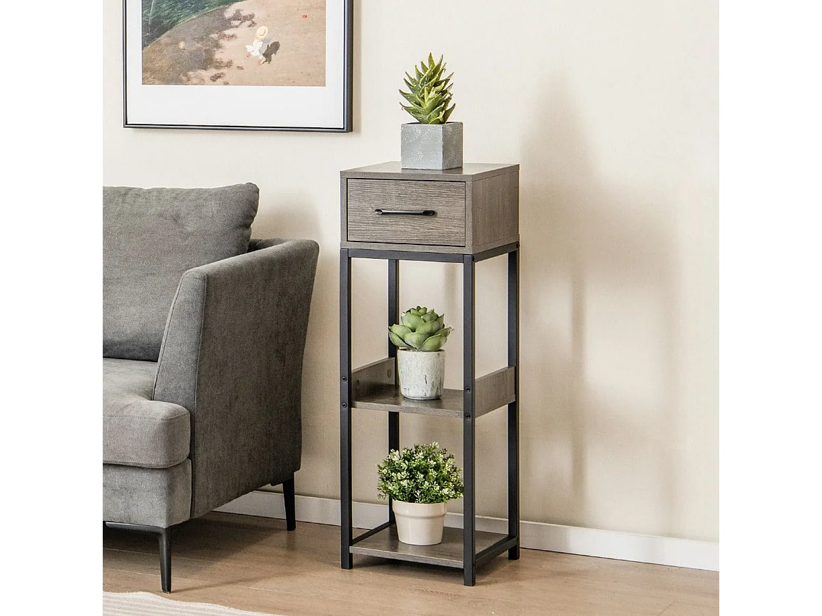 3 Etagen Metall-Pflanzenständer Blumenständer mit Schublade Holz 30,5 x 30,5 x 92 cm (1 Pack)