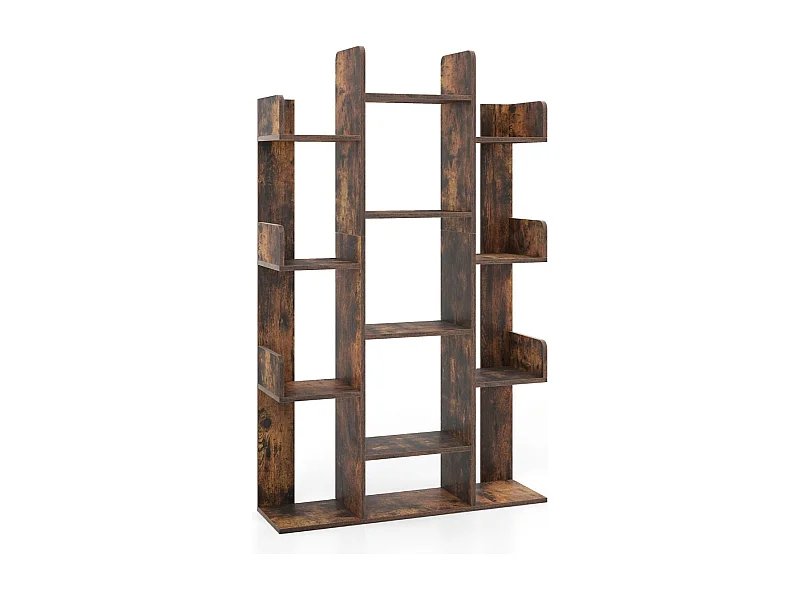 Baumförmiges Bücherregal mit 13 Offenen Fächern Ablageregal Holzregal 86 x 24,5 x 141 cm Braun