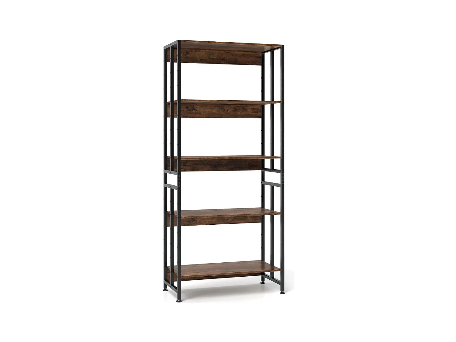 Bibliothèque à 5 Niveaux de 157 cm de Haut Etagères Réglables et Inclinables Etagère de Rangement Industrielle Marron Rustique