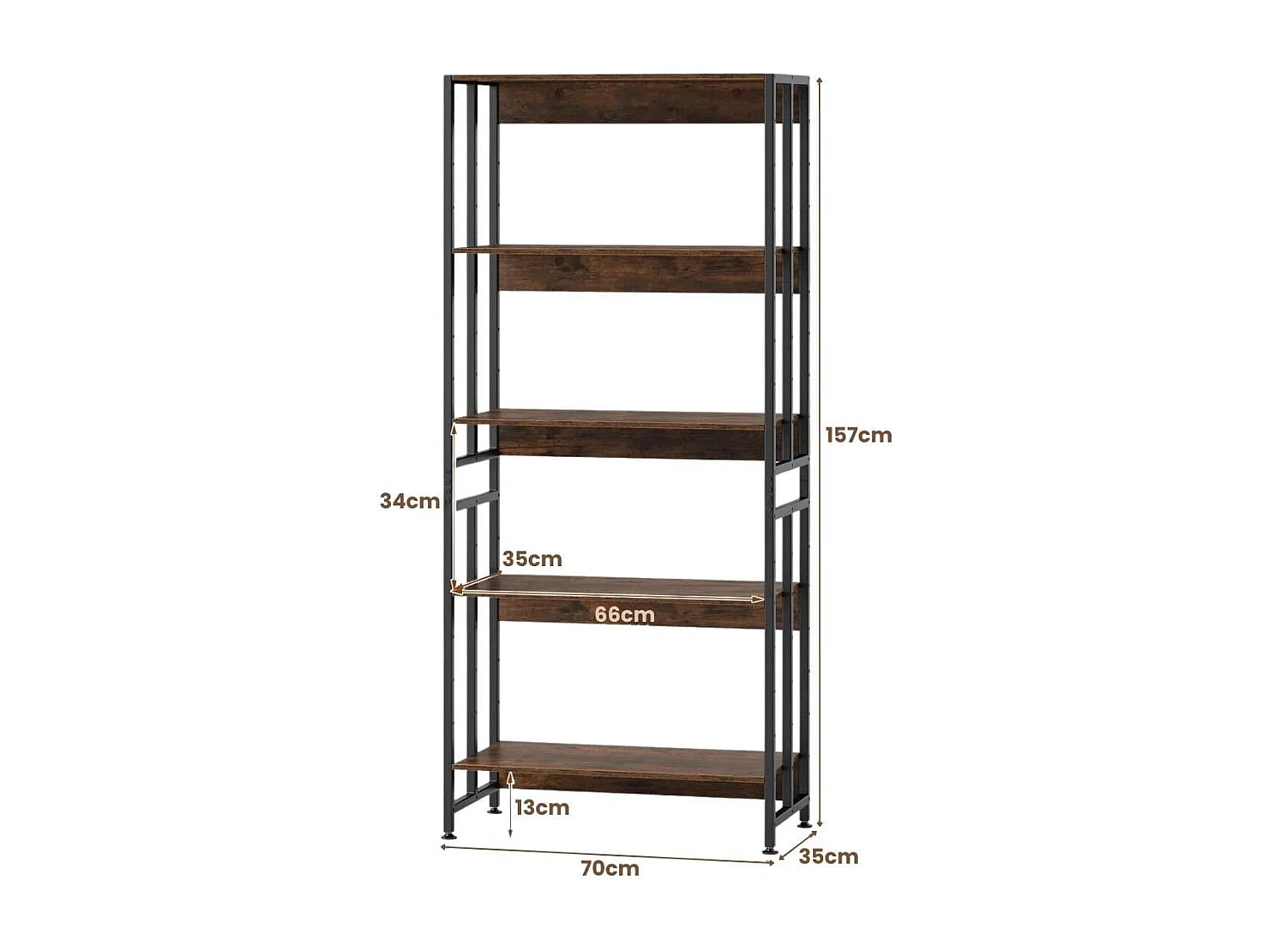 Bücherregal mit 5 Ebenen im Industriellen Stil Lagerregale Etagerenregal Standregal Braun