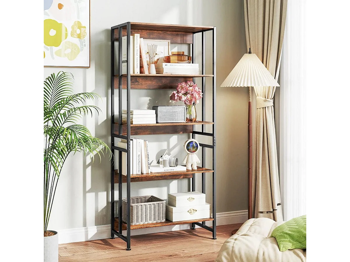 Bücherregal mit 5 Ebenen im Industriellen Stil Lagerregale Etagerenregal Standregal Braun
