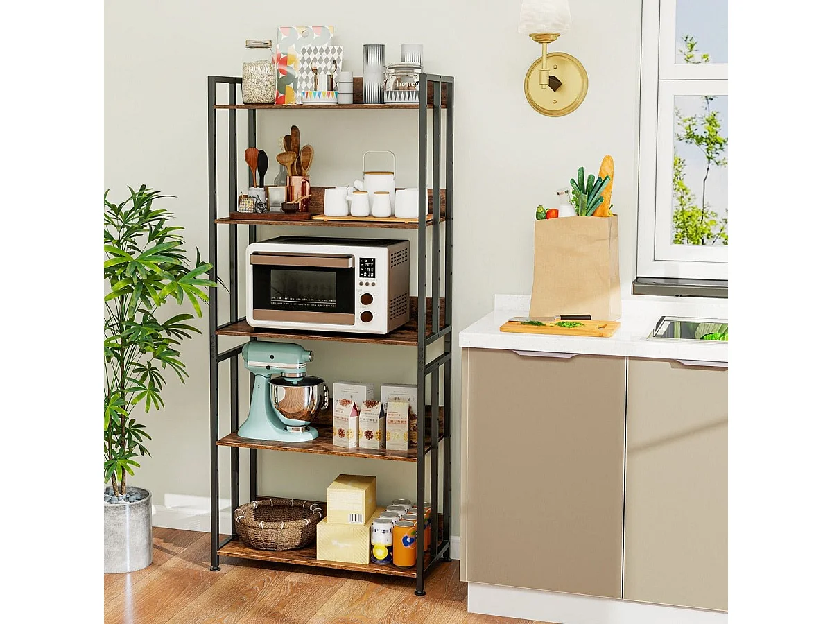 Bücherregal mit 5 Ebenen im Industriellen Stil Lagerregale Etagerenregal Standregal Braun