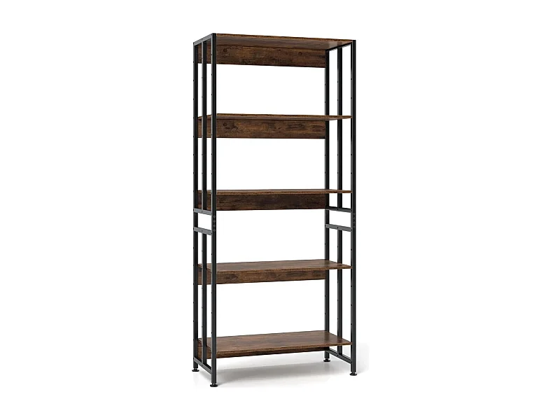 Libreria a 5 ripiani con struttura in metallo robusto, Scaffale alta 157 cm con ripiani regolabili e inclinabili Marrone Rustico