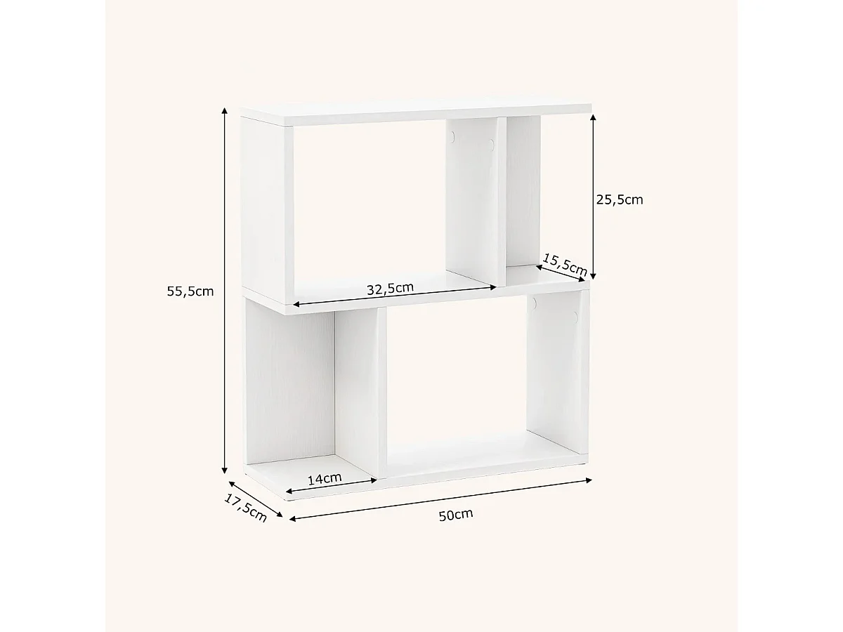 Bücherregal mit 4 Fächern Beistelltisch Couch Nachttisch Sofatisch Raumteiler Holz 50 x 17,5 x 55,5 cm Weiß