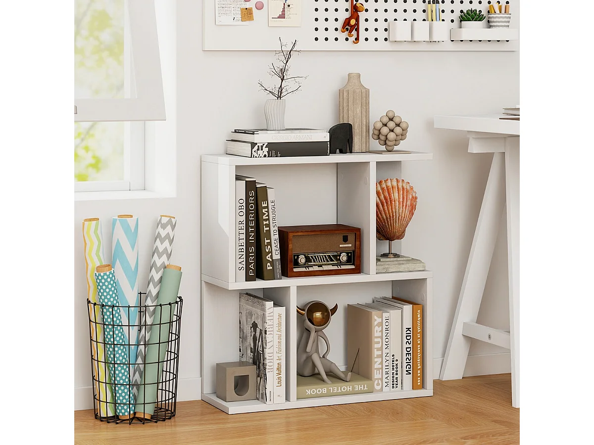 Bücherregal mit 4 Fächern Beistelltisch Couch Nachttisch Sofatisch Raumteiler Holz 50 x 17,5 x 55,5 cm Weiß