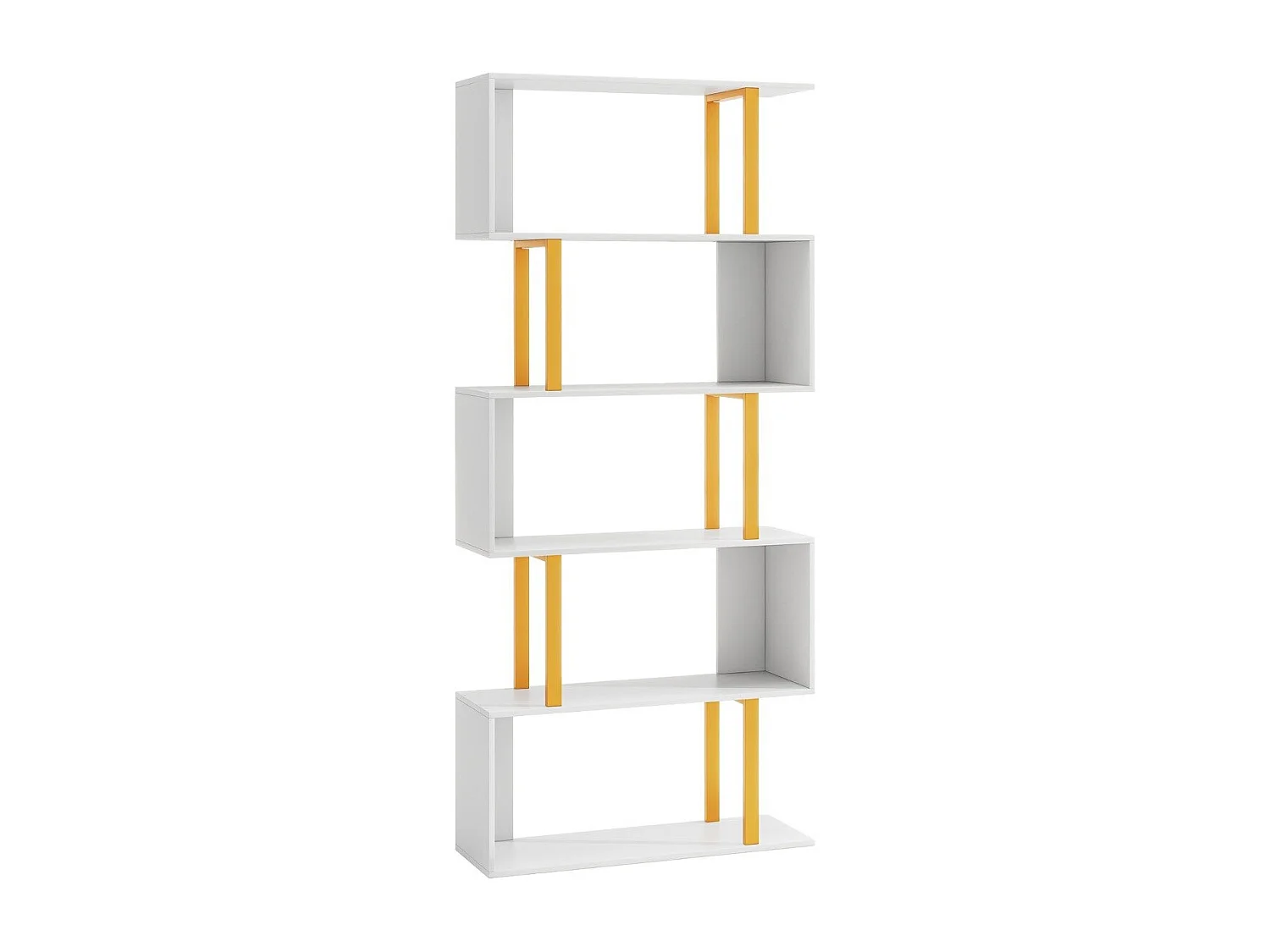 Bibliothèque Géométrique à 5 Niveaux Etagère en Forme de ‘S' de 157 cm Cadre en Métal Etagère de Rangement Blanc