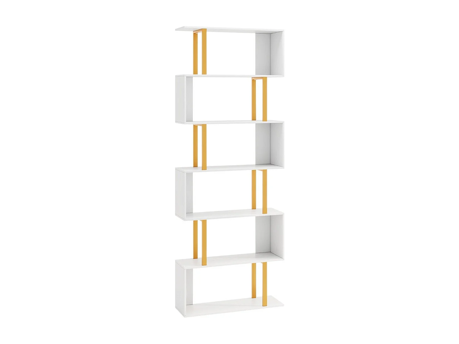 Bibliothèque Géométrique à 6 Niveaux Etagère en Forme de ‘S' de 189 cm Cadre en Métal Etagère de Rangement Blanc